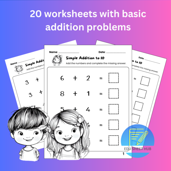 Simple Addition to 10 Worksheets