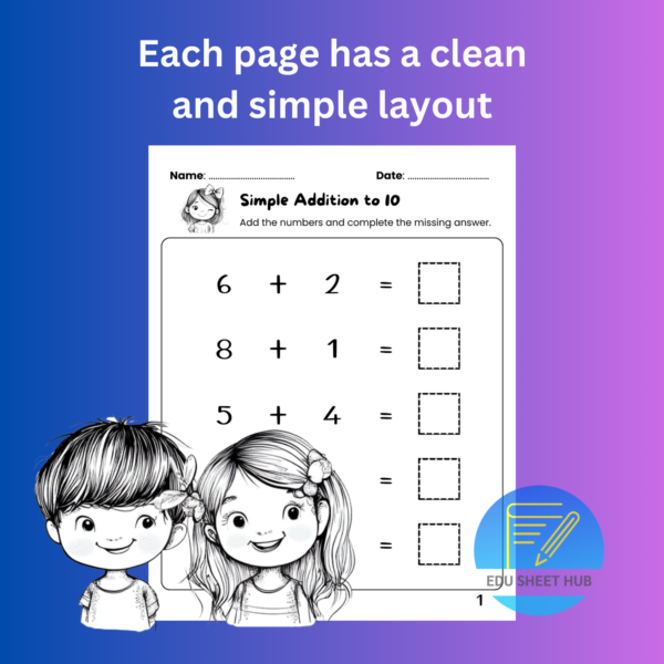 Simple Addition to 10 Worksheets