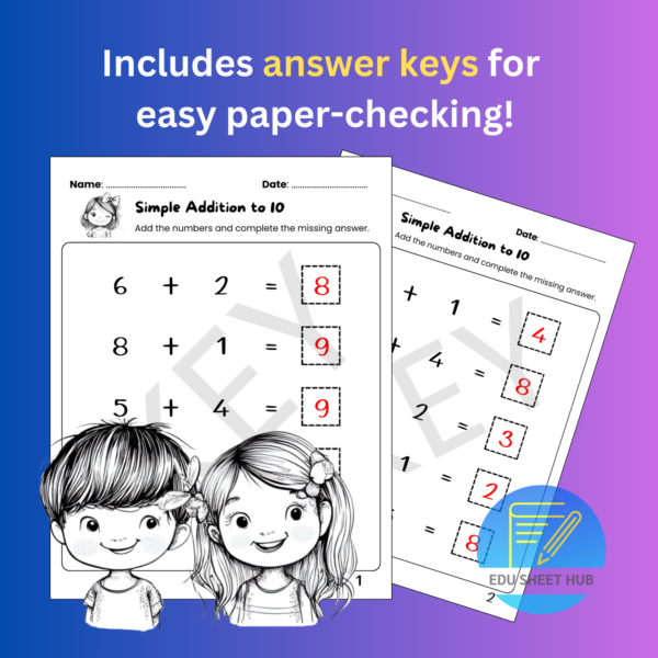 Simple Addition to 10 Worksheets