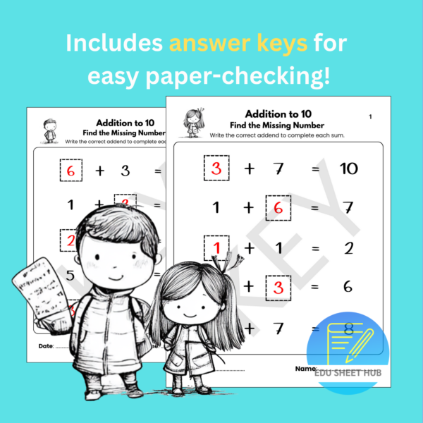Missing Addend Worksheets to 10