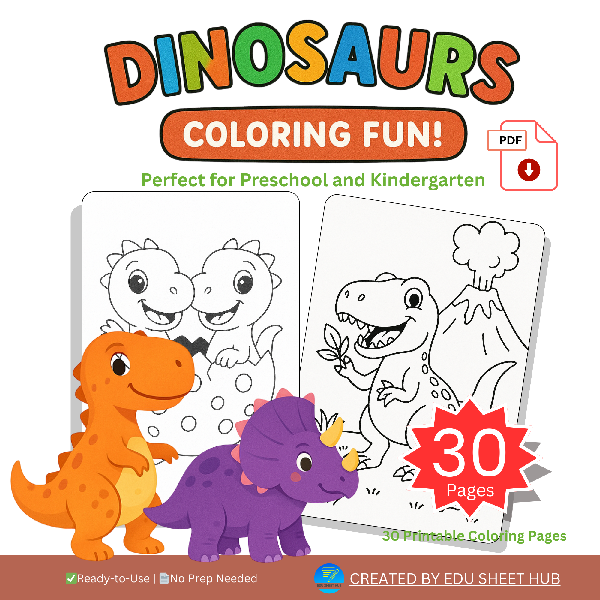 Cute Dinosaurs Coloring Pages for Kids