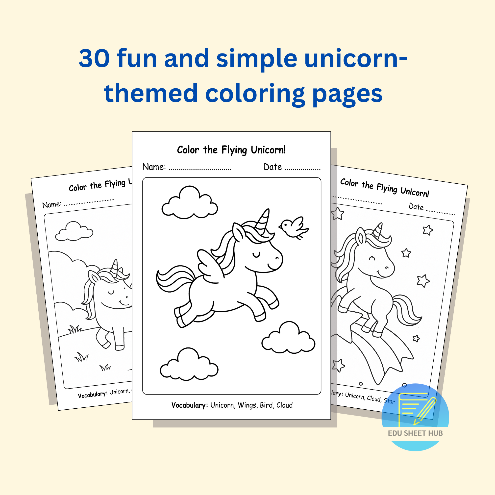 Magical Unicorn Coloring Pages – 30 Cute & Simple Line Art Printables for Kids - Image 4