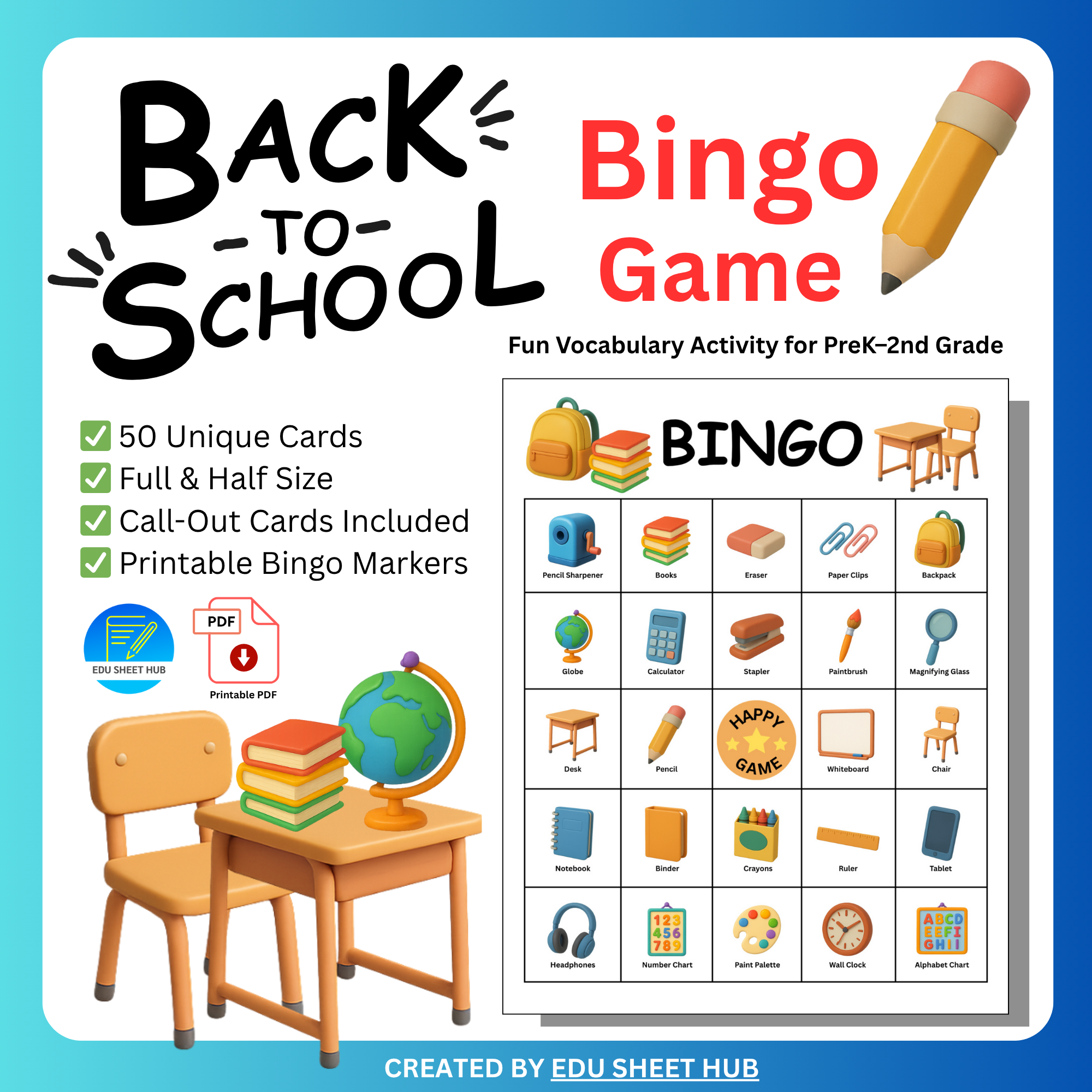 Back to School Bingo Game