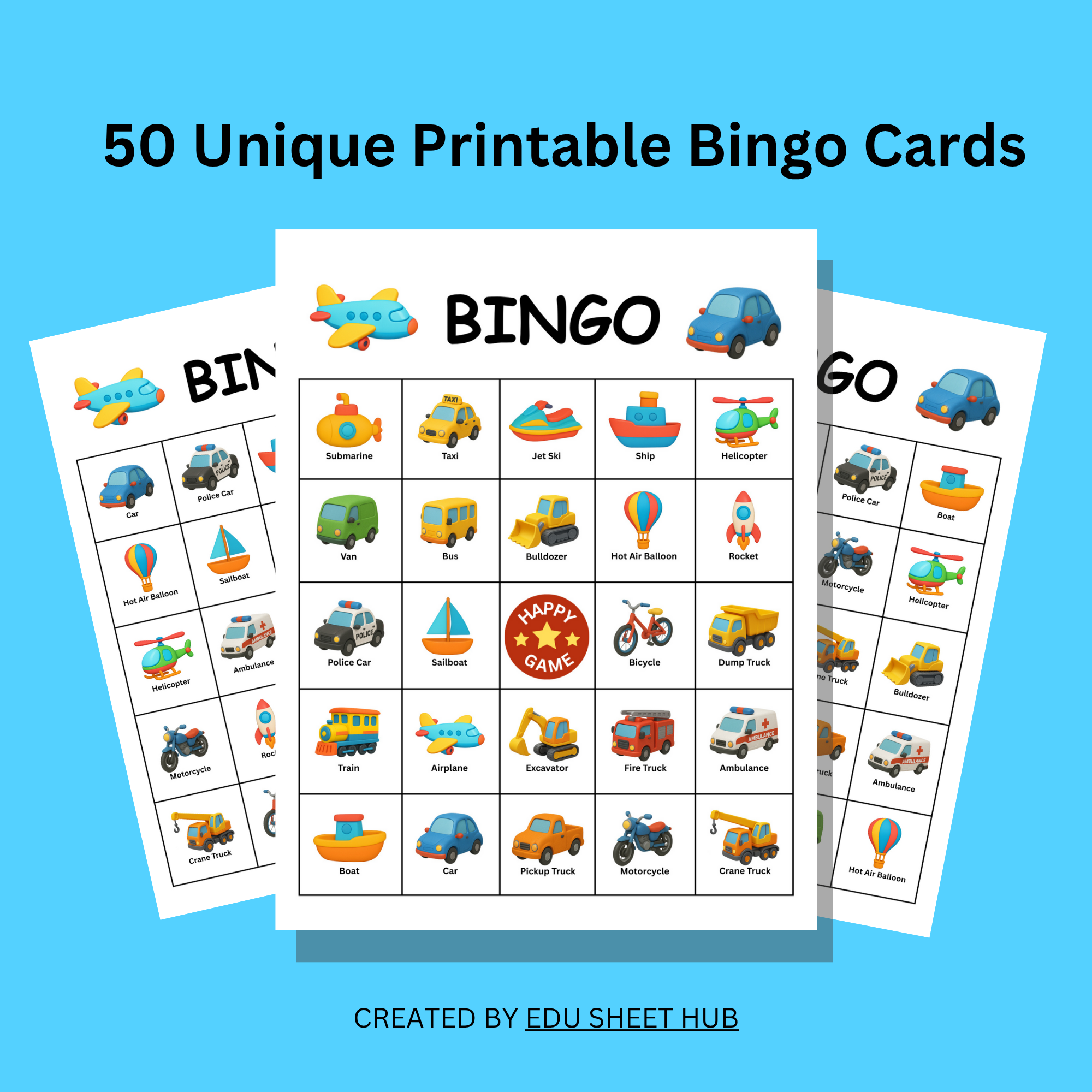 Vehicle Bingo Game | Printable Fun for Kids - Image 4