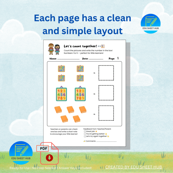 Back to School Counting Worksheets. Numbers 1–5 - Image 3