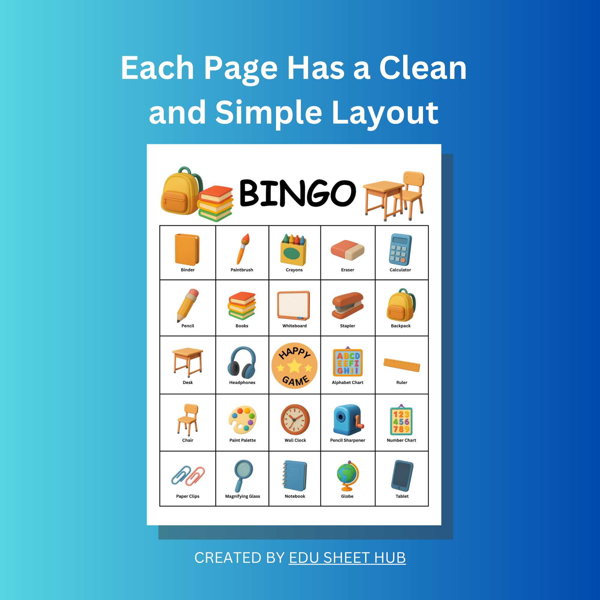 Back to School Bingo Game