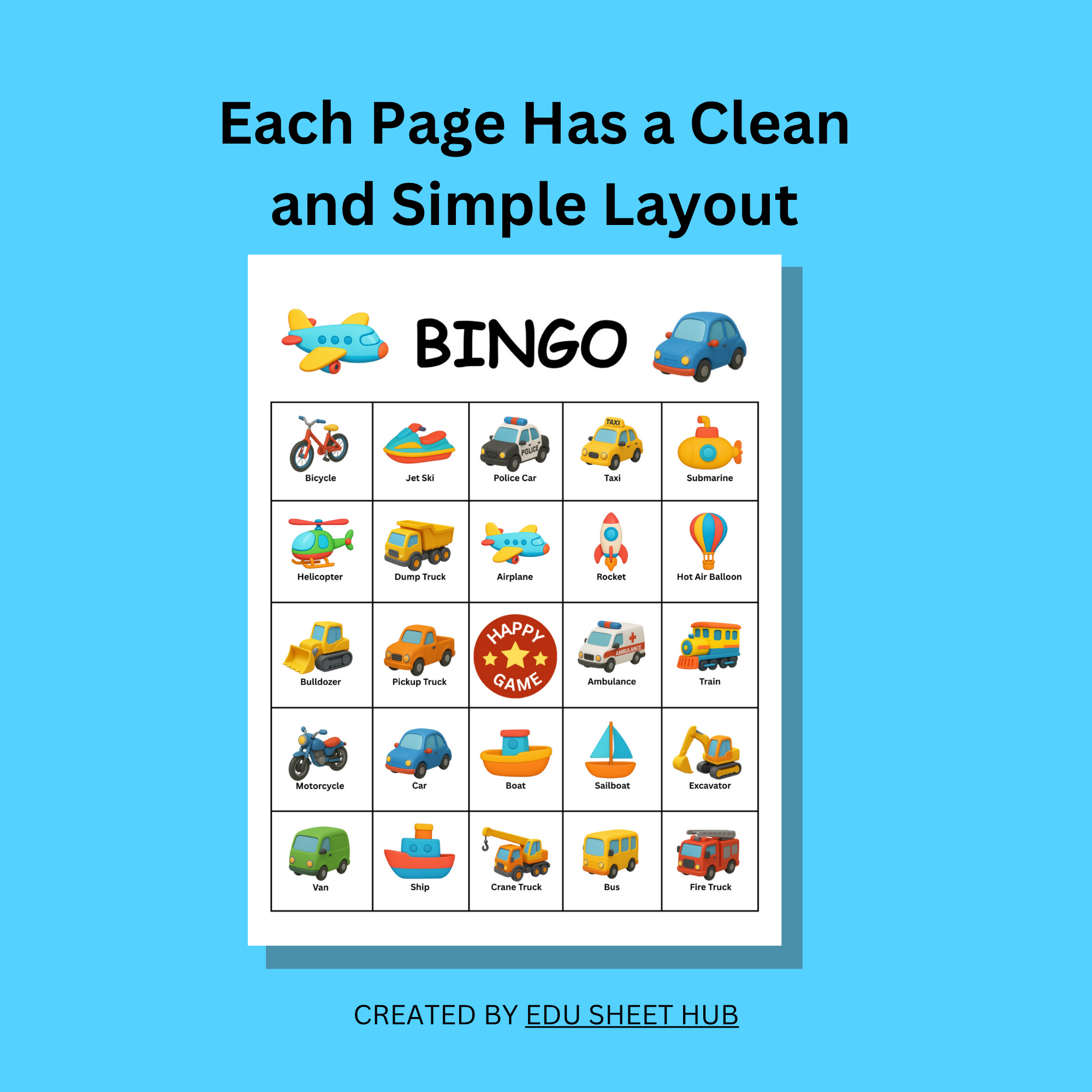 Vehicle Bingo Game | Printable Fun for Kids - Image 3