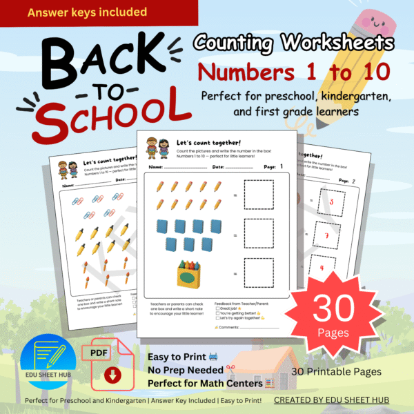 Back to School Counting Worksheets