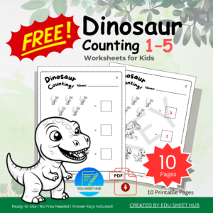 Dinosaur Counting Worksheets 1–5