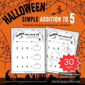 Halloween Simple Addition Worksheets to 5
