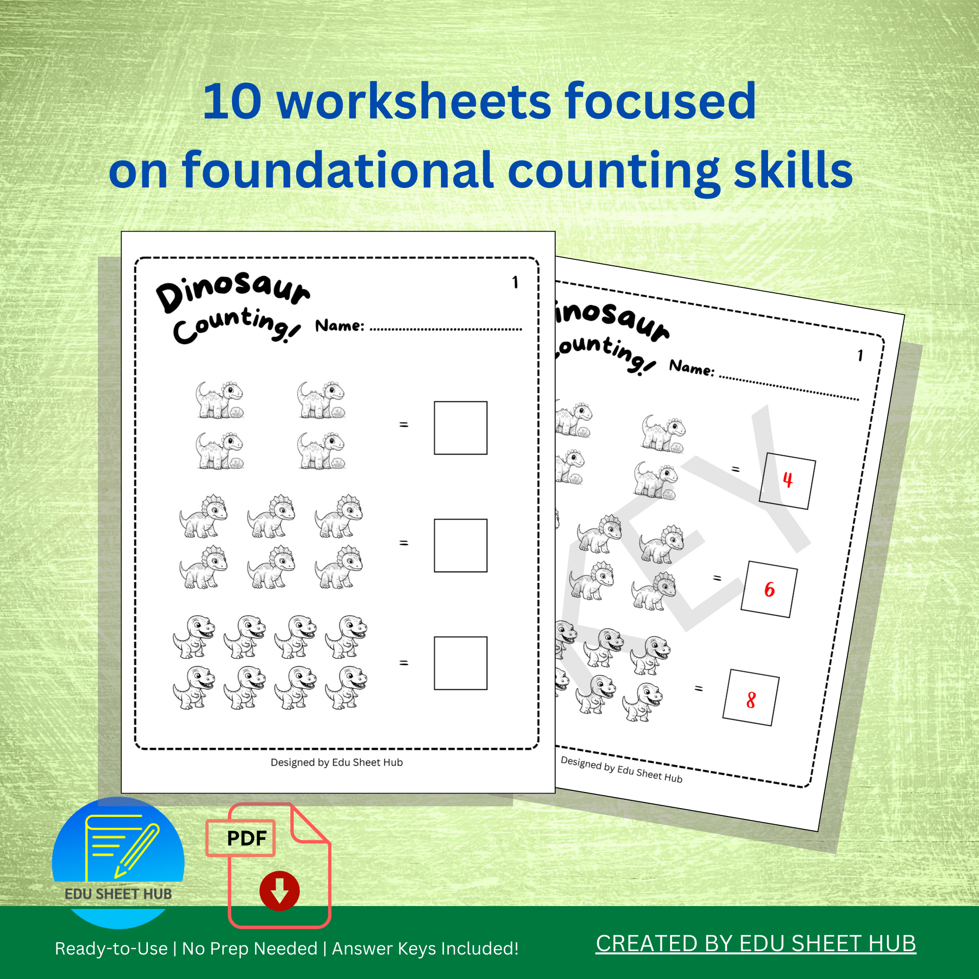 FREE Dinosaur Counting Worksheets 1β10