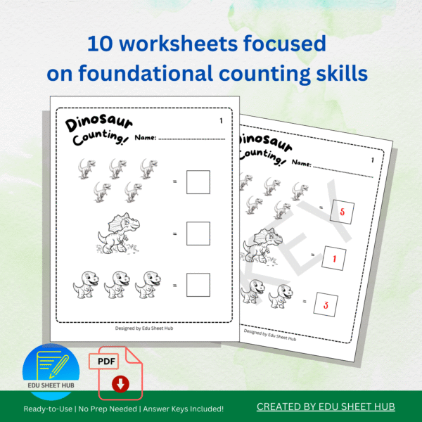 Dinosaur Counting Worksheets 1–5