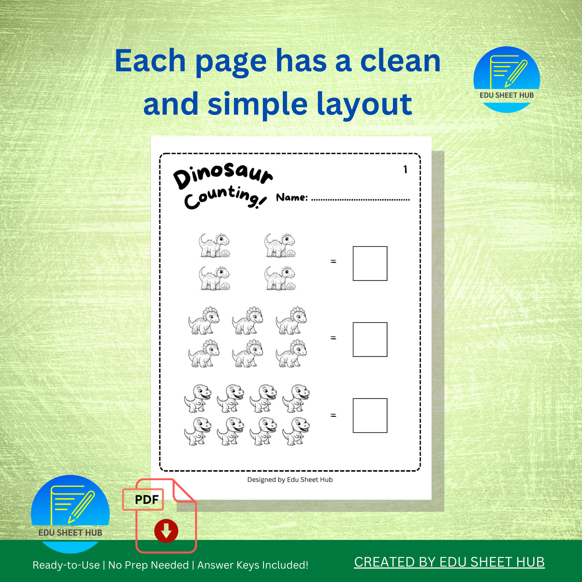 FREE Dinosaur Counting Worksheets 1β10