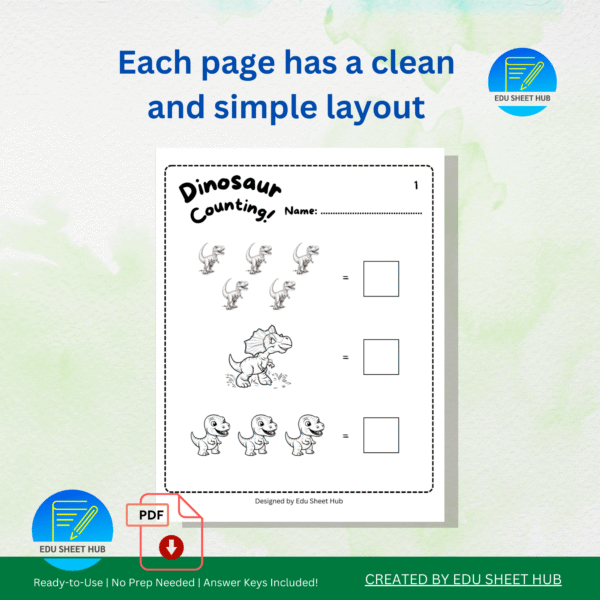 Dinosaur Counting Worksheets 1–5