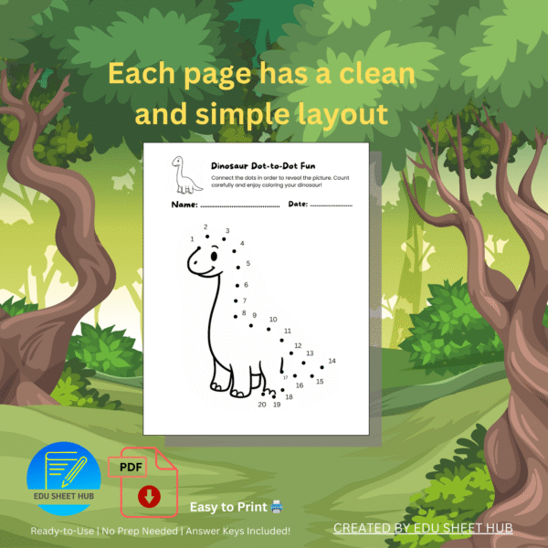 FREE Dinosaur Number Dot-to-Dot Worksheets