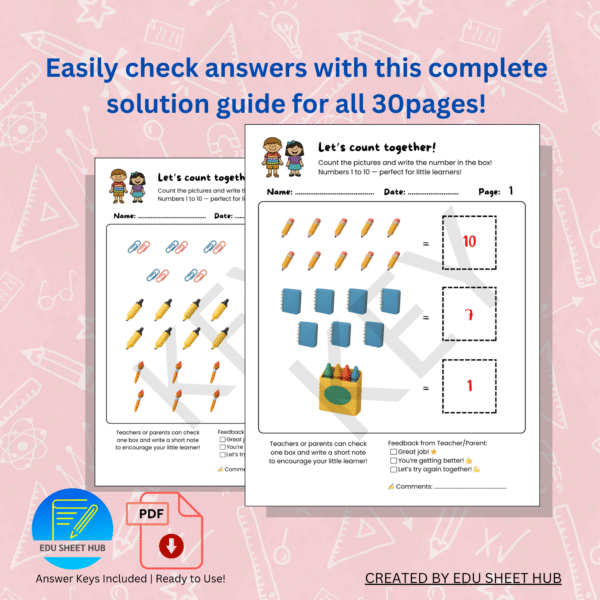 Back to School Counting & Matching Worksheets