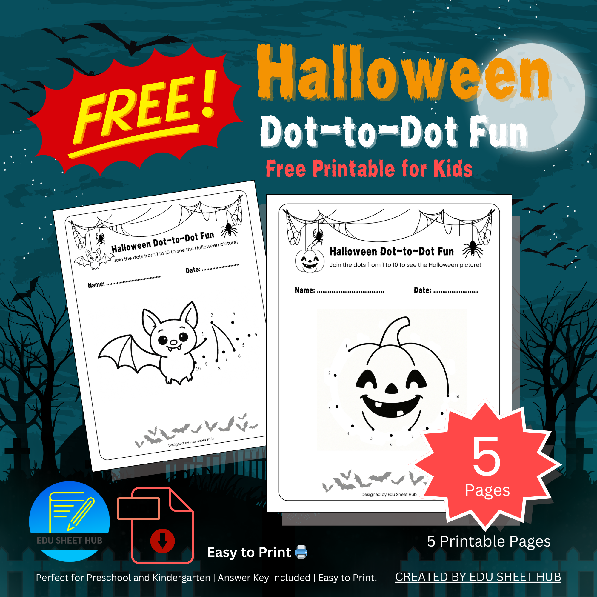 Halloween Dot-to-Dot Worksheets