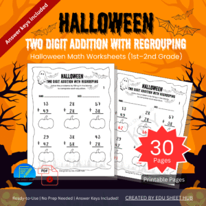 Halloween Two-Digit Addition with Regrouping