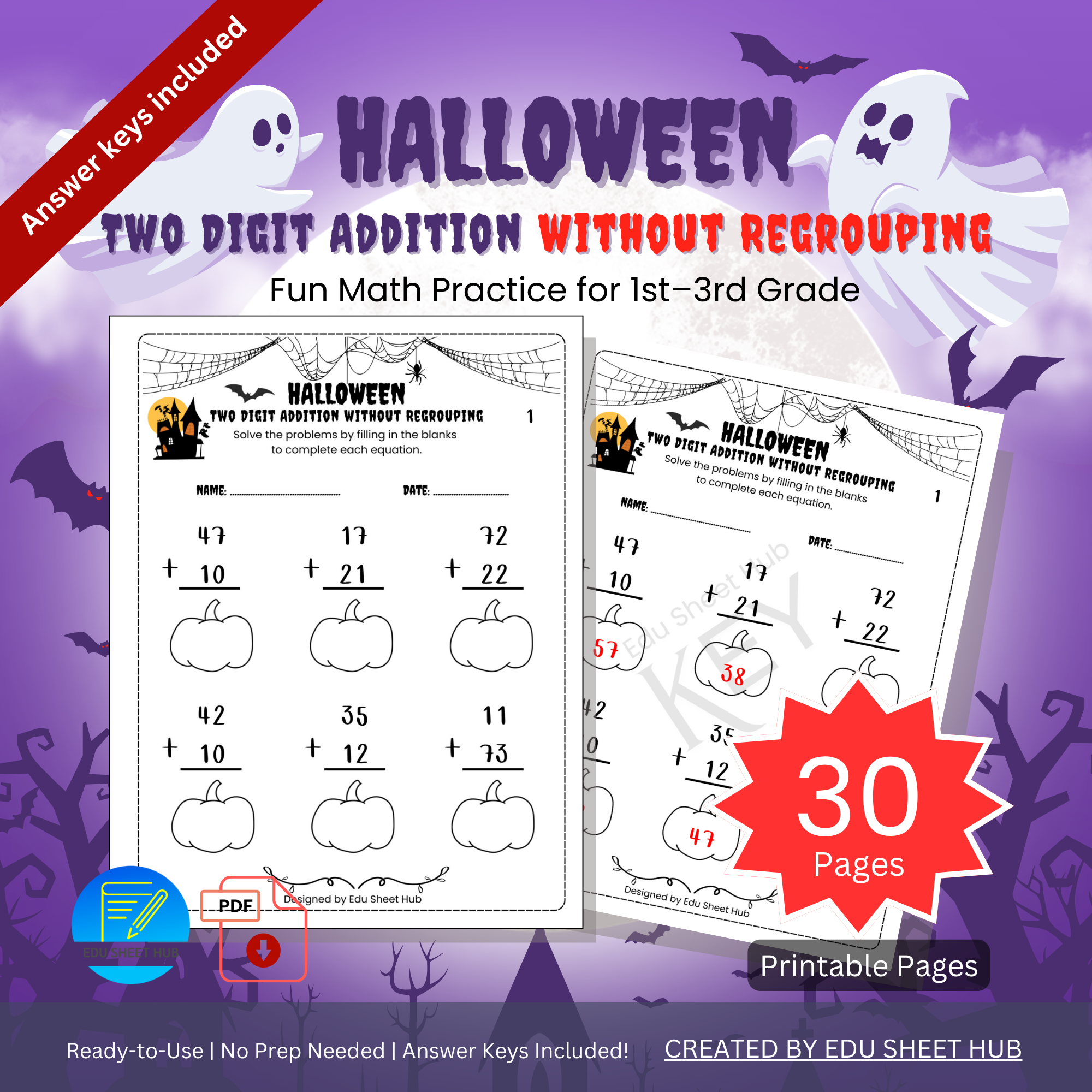 Halloween Two-Digit Addition Without Regrouping
