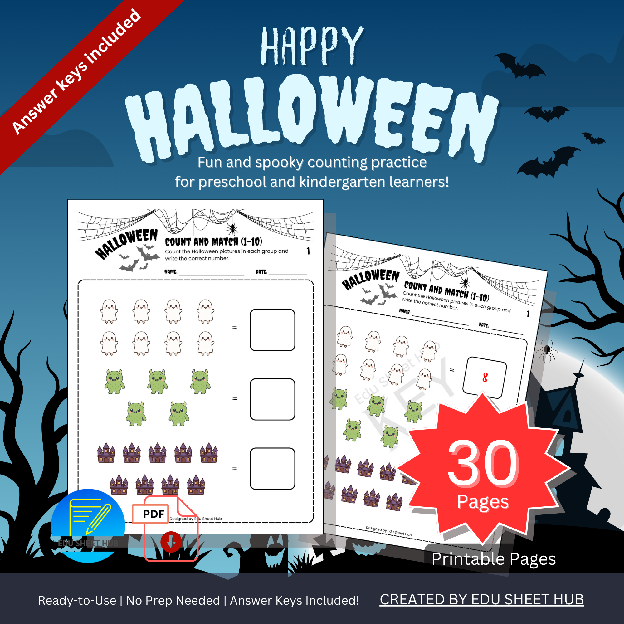 Halloween Count and Match Worksheets (1–10)