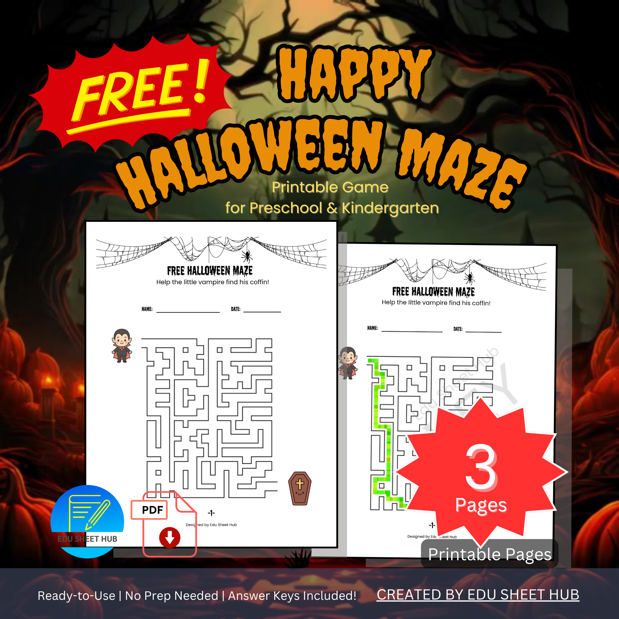 FREE Halloween Maze Worksheets