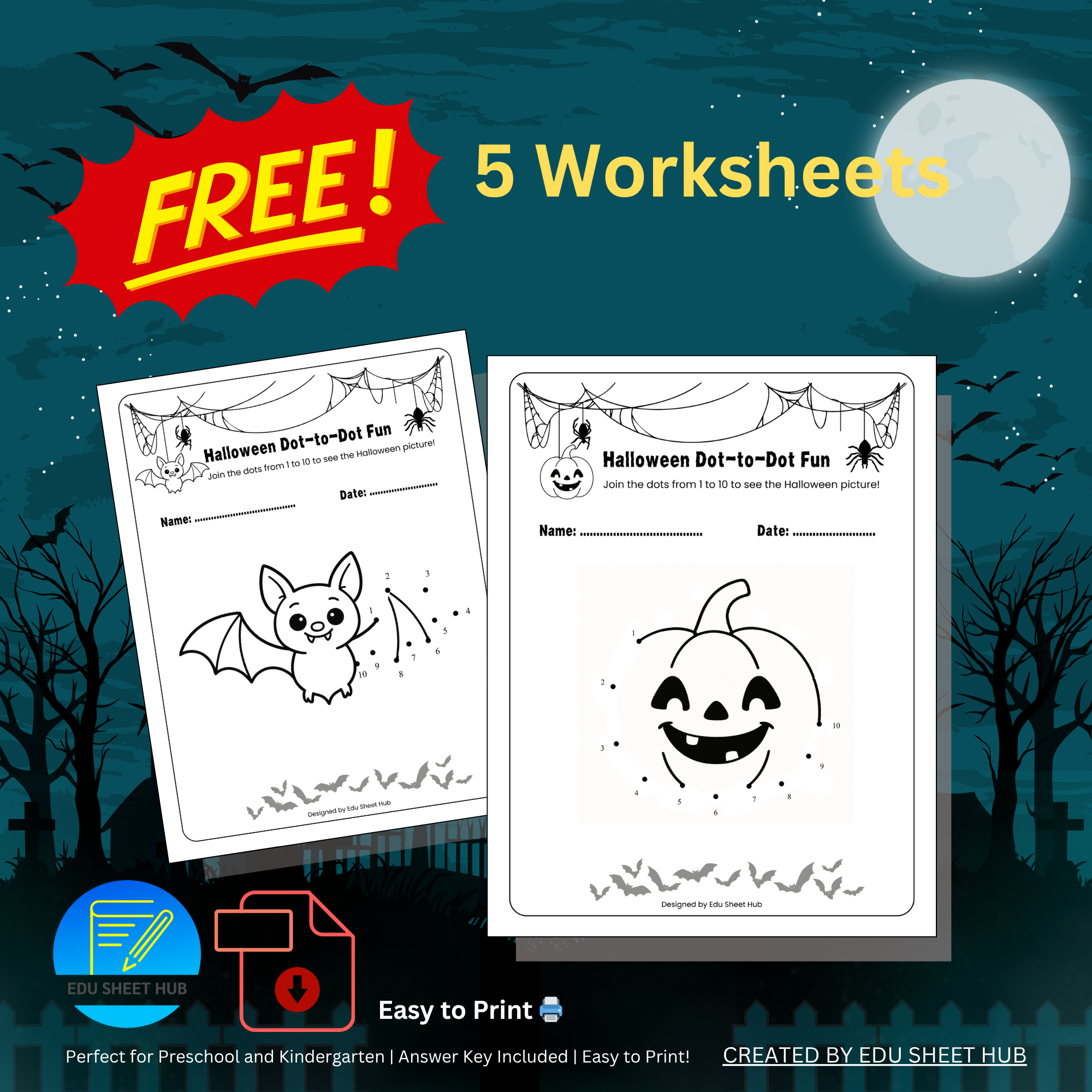 Halloween Dot-to-Dot Worksheets