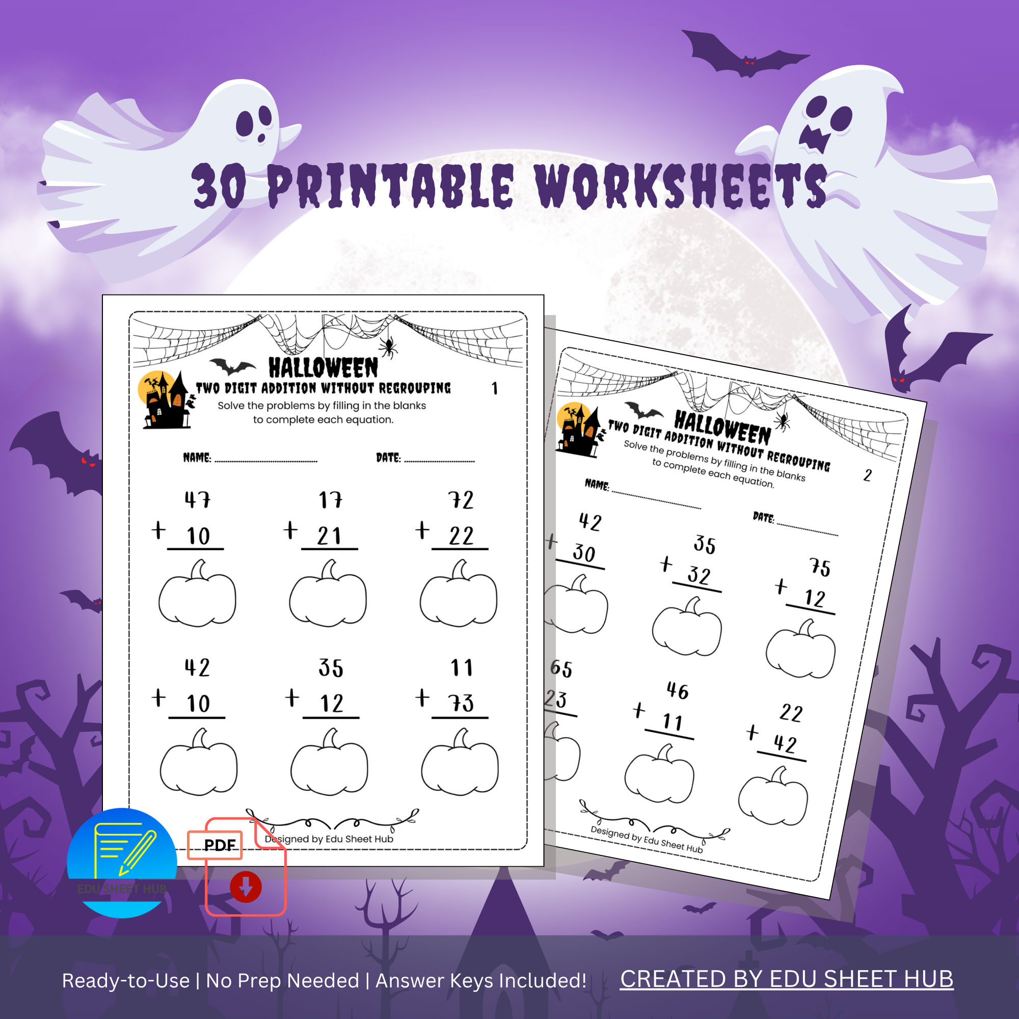 Halloween Two-Digit Addition Without Regrouping
