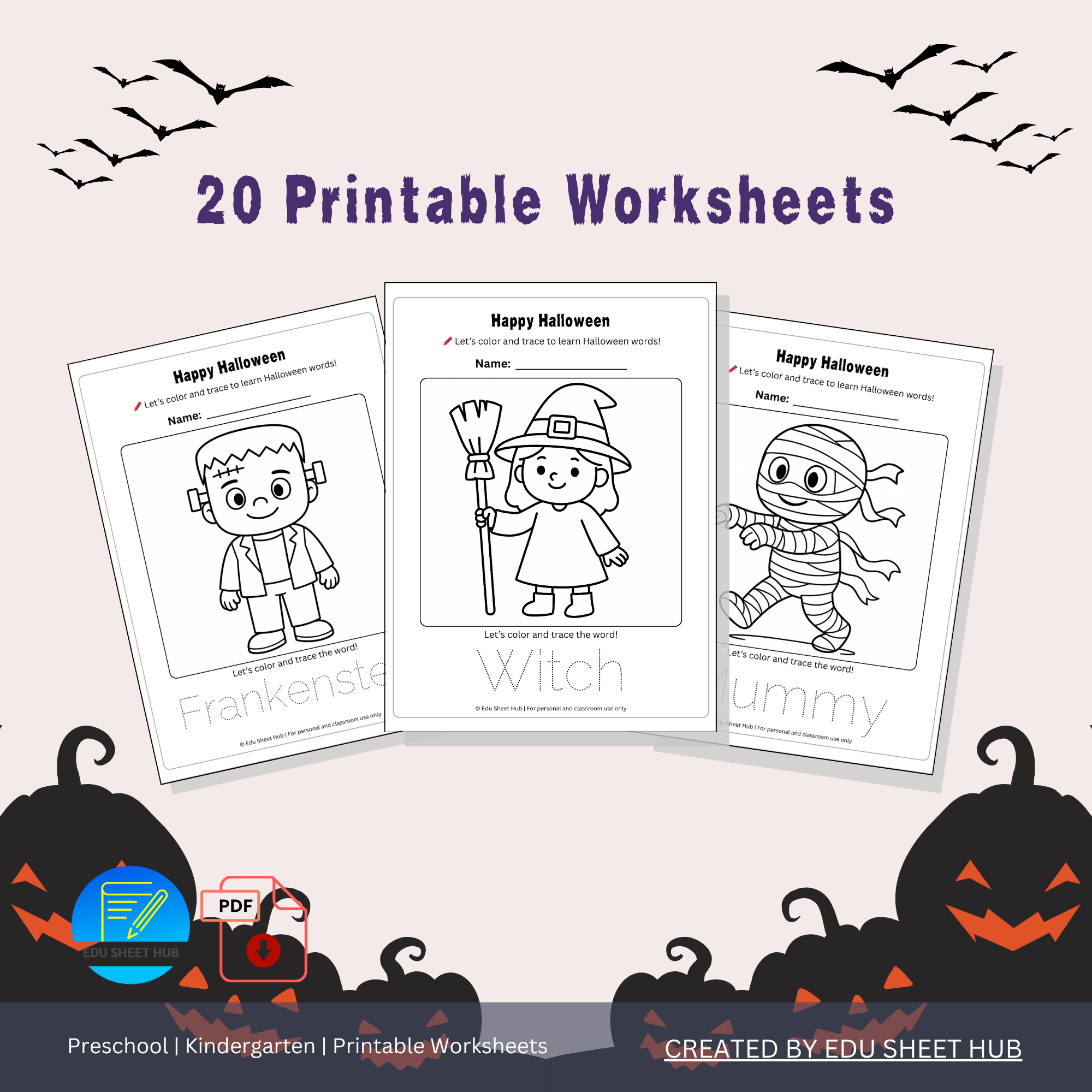 Halloween Coloring and Tracing Worksheets