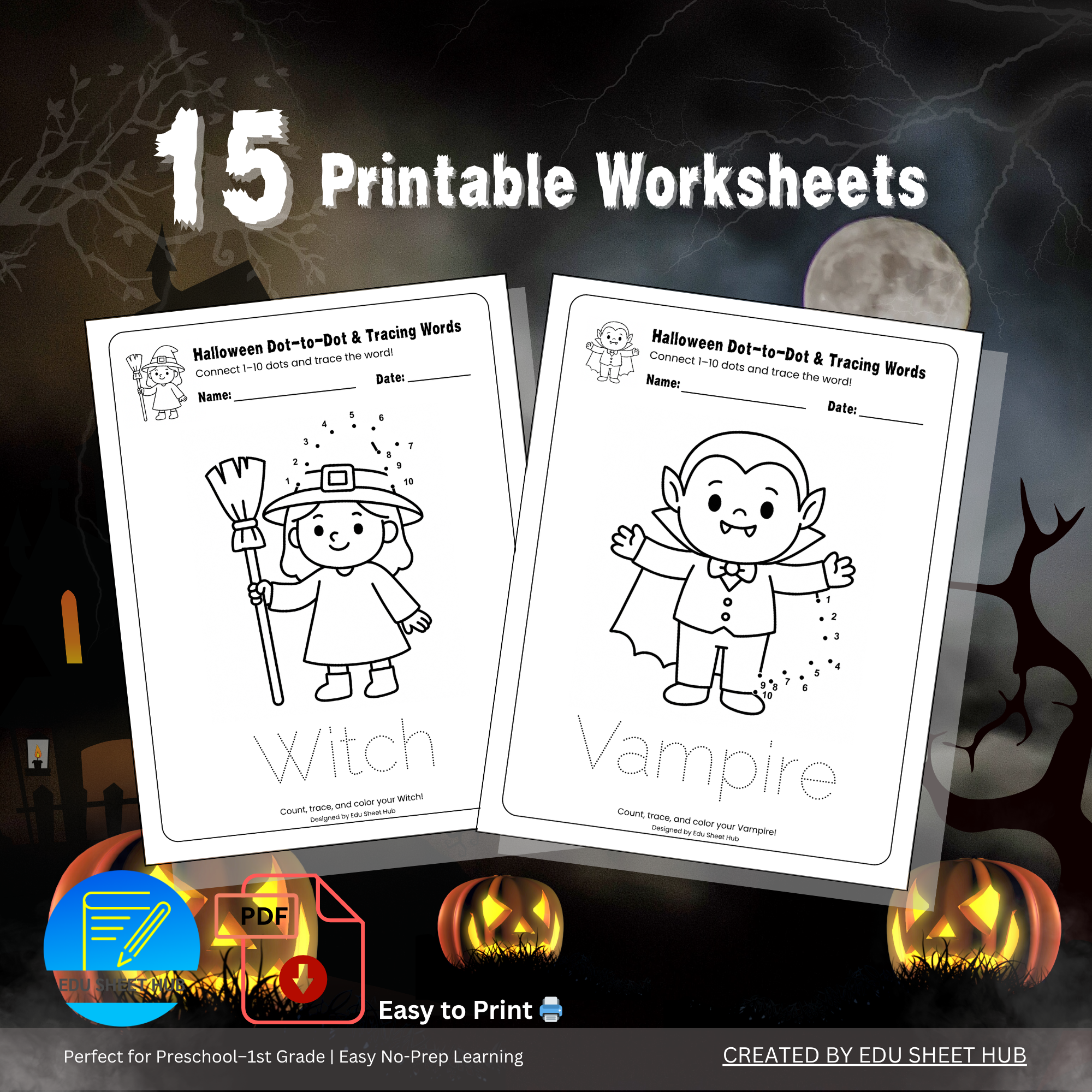 Halloween Dot-to-Dot & Tracing Words Printable