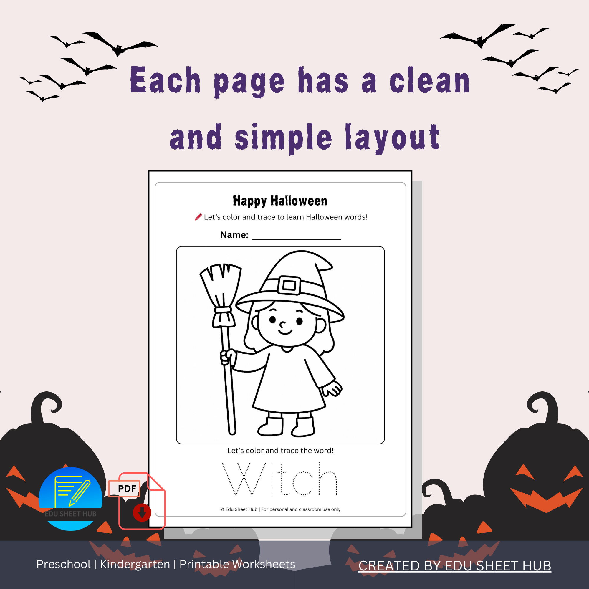 Halloween Coloring and Tracing Worksheets