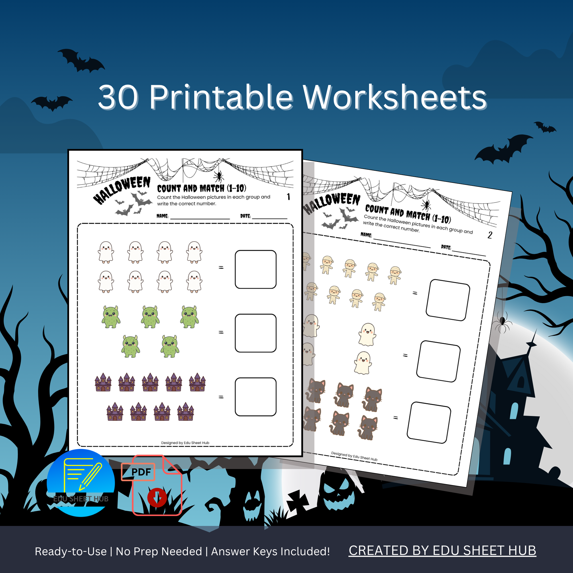 Halloween Count and Match Worksheets (1–10)