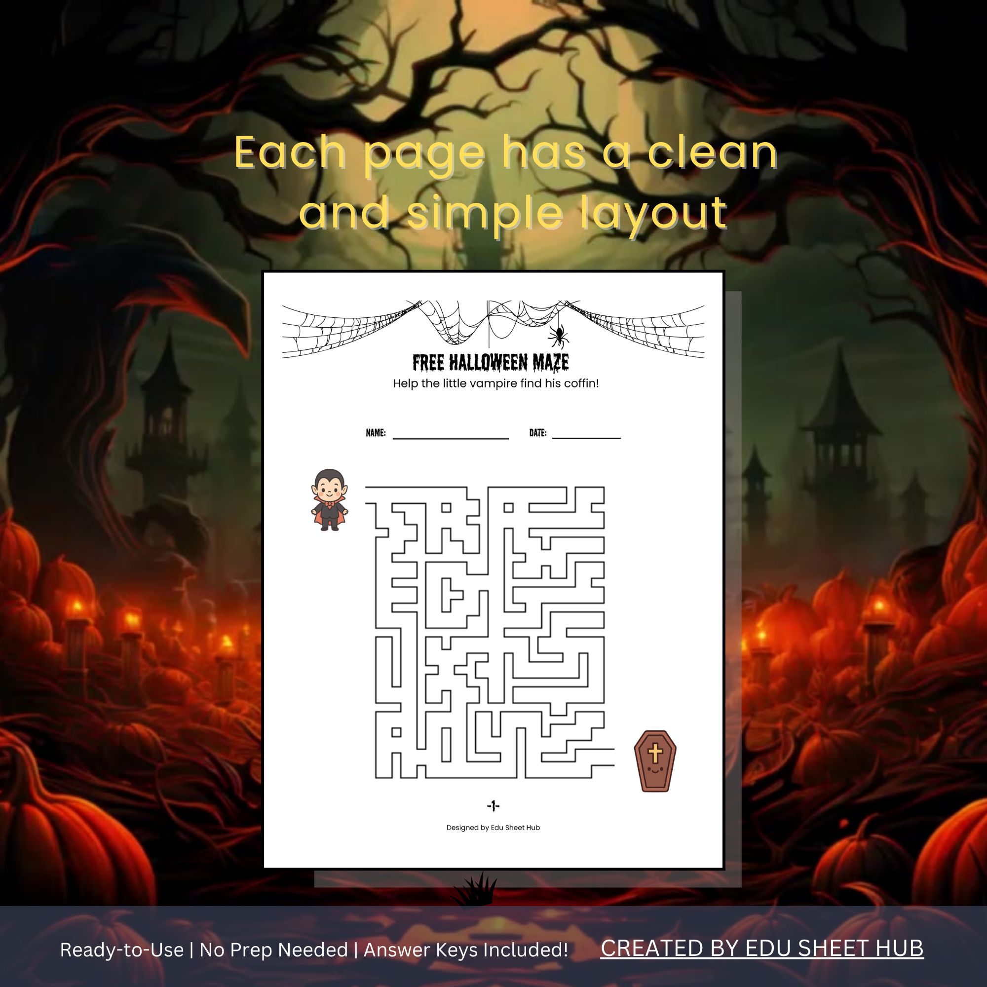 FREE Halloween Maze Worksheets