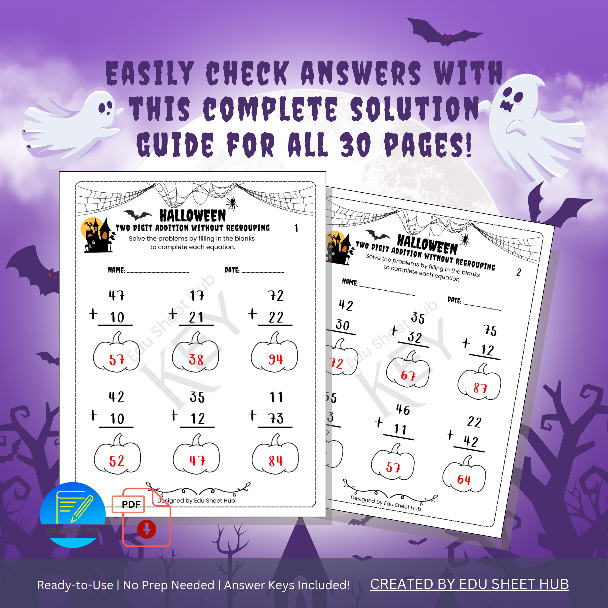 Halloween Two-Digit Addition Without Regrouping