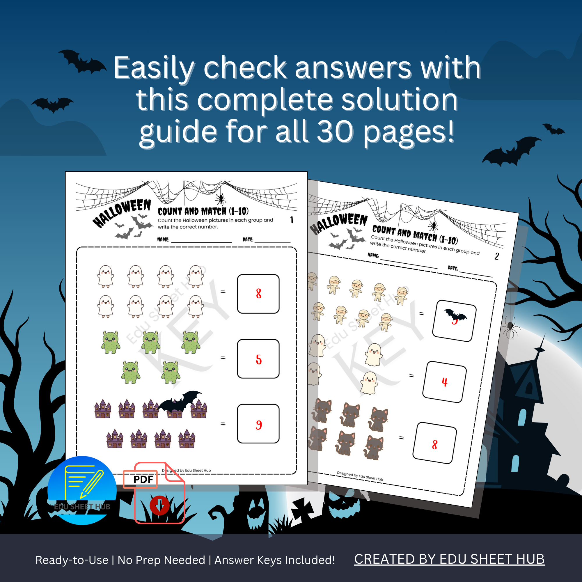 Halloween Count and Match Worksheets (1–10)