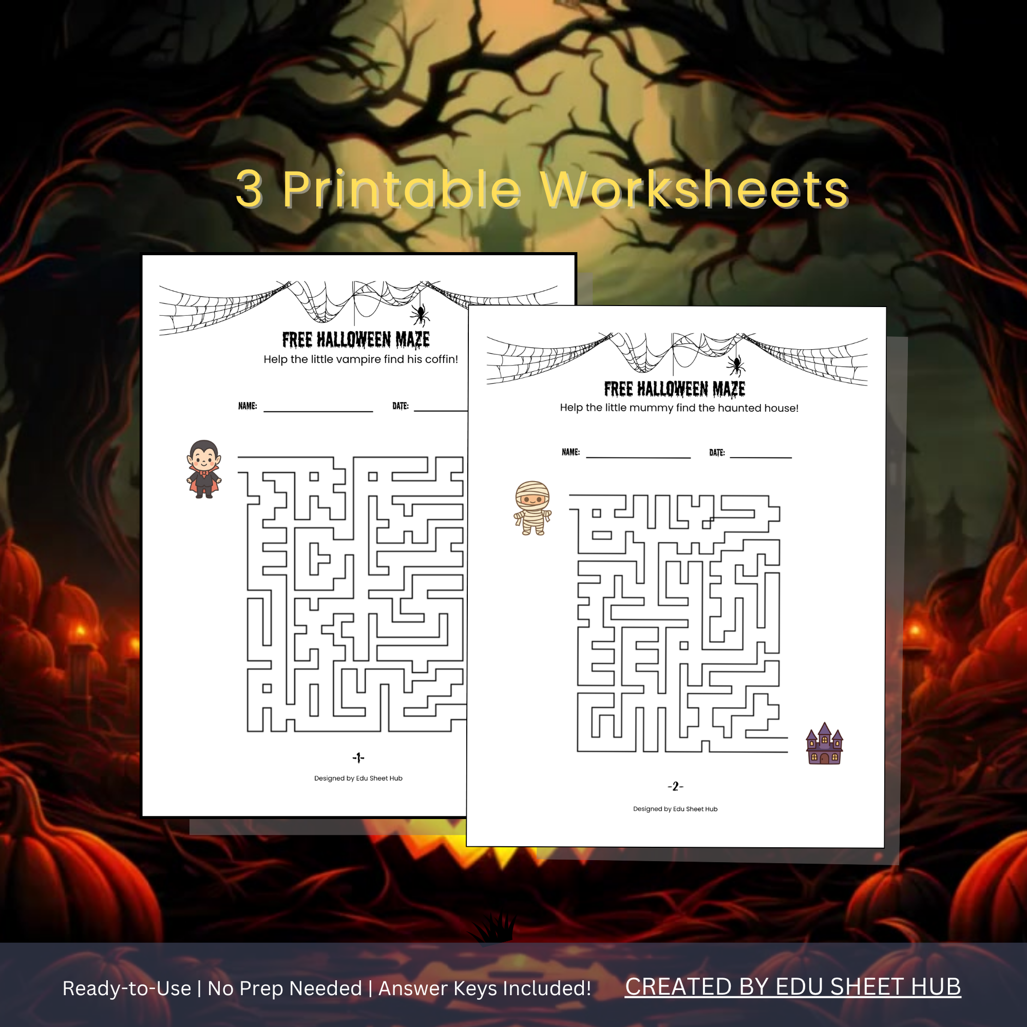 FREE Halloween Maze Worksheets