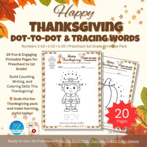 Thanksgiving Dot-to-Dot and Tracing Words