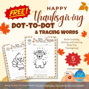 FREE Thanksgiving Dot-to-Dot and Tracing Words