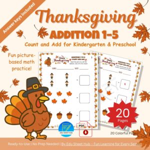 Thanksgiving Addition Worksheets 1–5