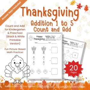 Thanksgiving Addition Worksheets 1–5