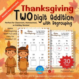 Thanksgiving Two-Digit Addition with Regrouping
