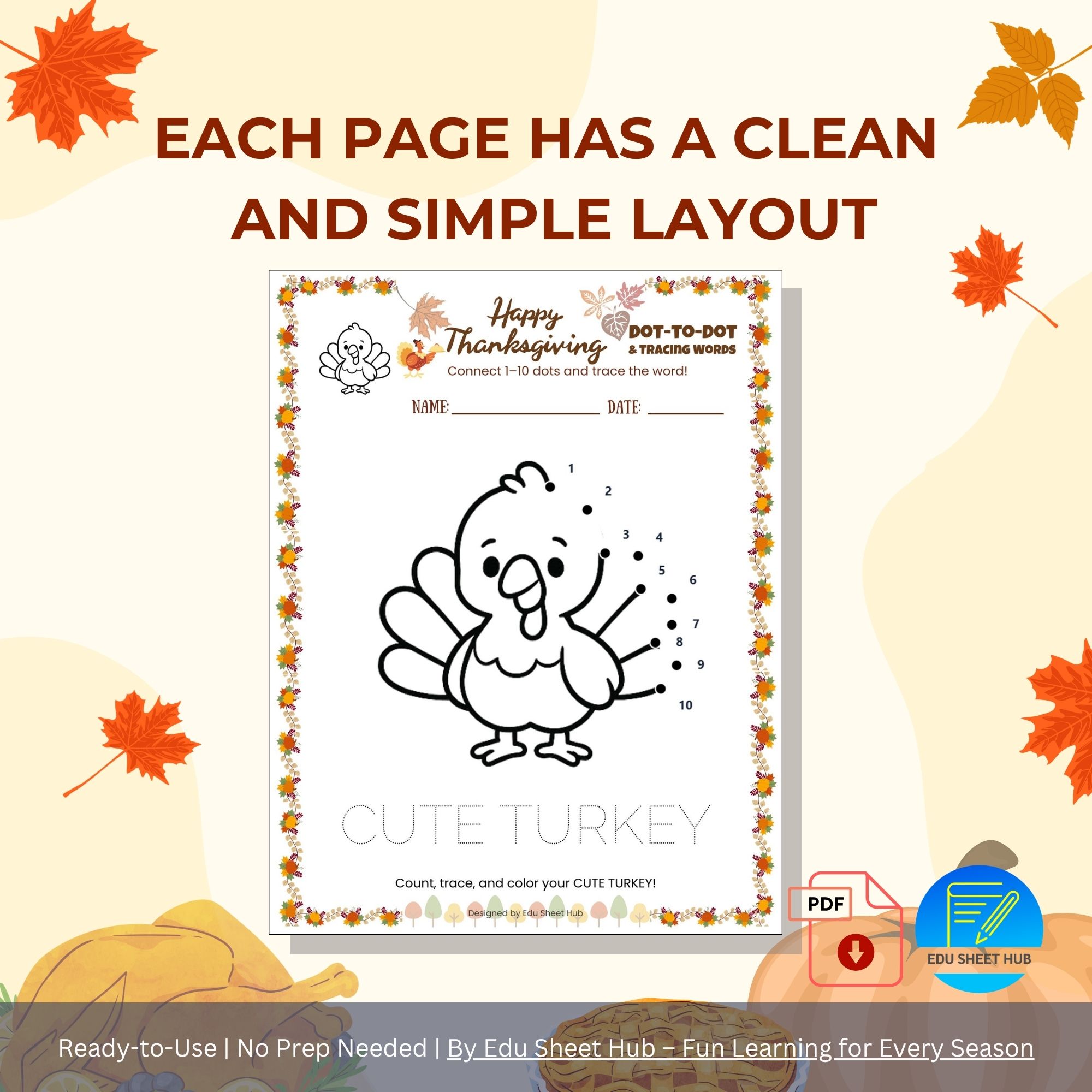 FREE Thanksgiving Dot-to-Dot and Tracing Words