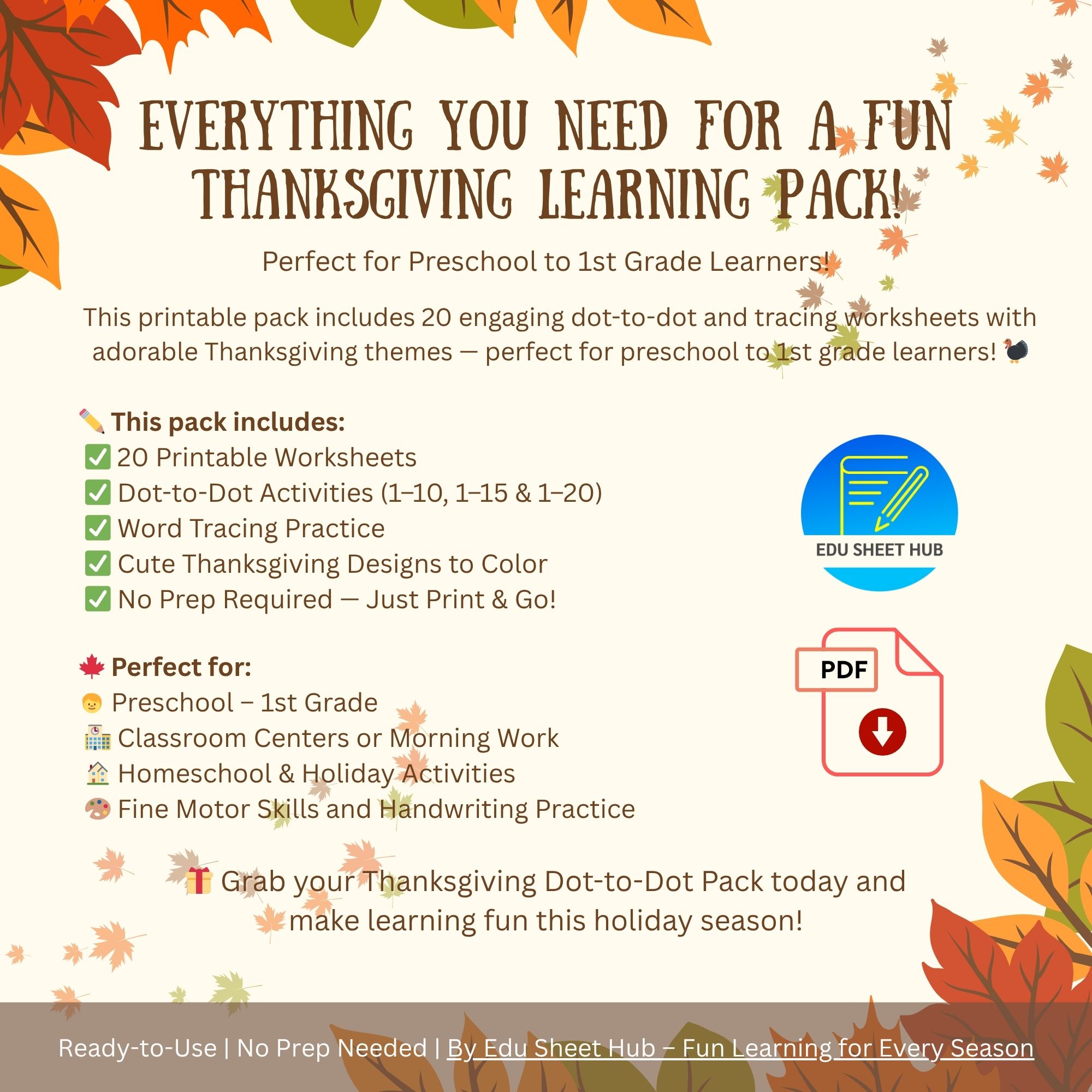 Thanksgiving Dot-to-Dot and Tracing Words