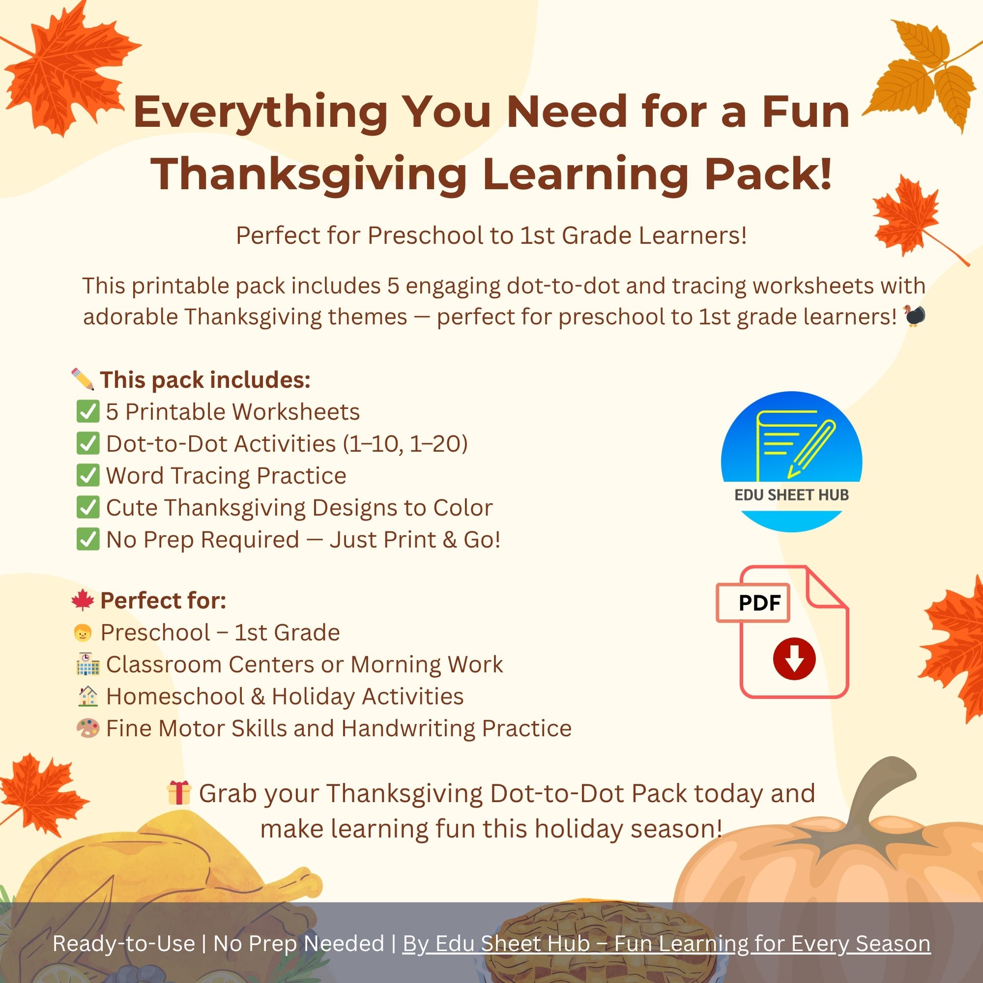 FREE Thanksgiving Dot-to-Dot and Tracing Words
